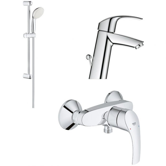 Set baterie lavoar, baterie dus si set de dus, crom lucios, Grohe Eurosmart