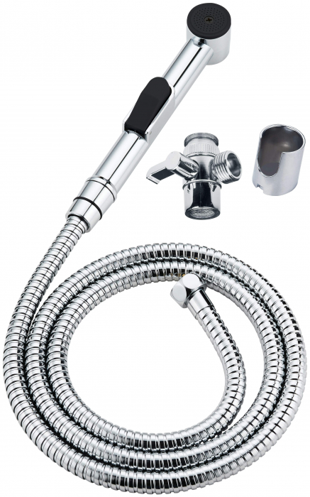 Set baterie bideu, cu comutator de dus si suport fix de perete, crom, Deante Bidetta [2]