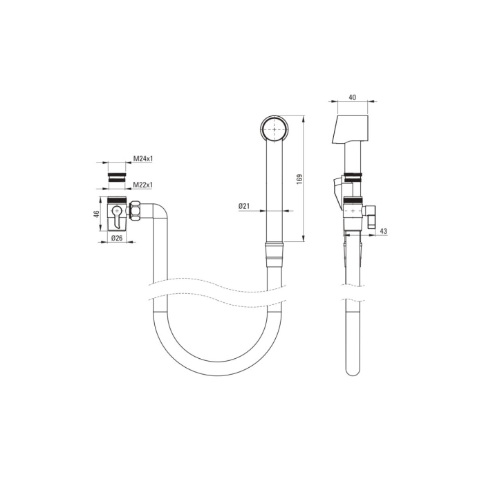 Set baterie bideu, cu comutator de dus si suport fix de perete, crom, Deante Bidetta [5]