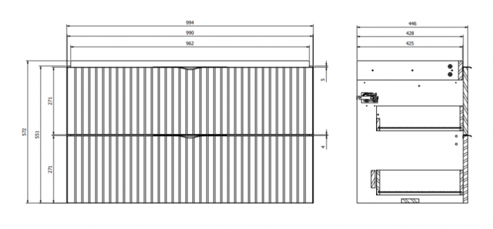 Set dulap baie suspendat 2 sertare lavoar inclus, 100 cm, casmir mat, MDF, Cersanit Tirso [4]