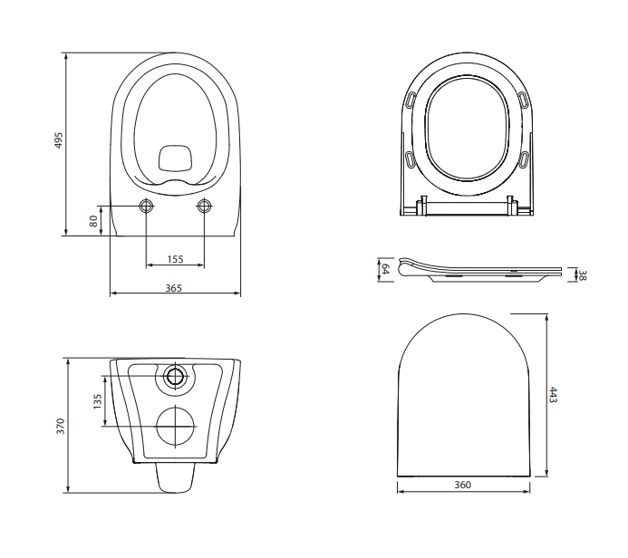 Set vas Wc suspendat alb si capac duroplast cu inchidere automata, Cersanit Luna [2]