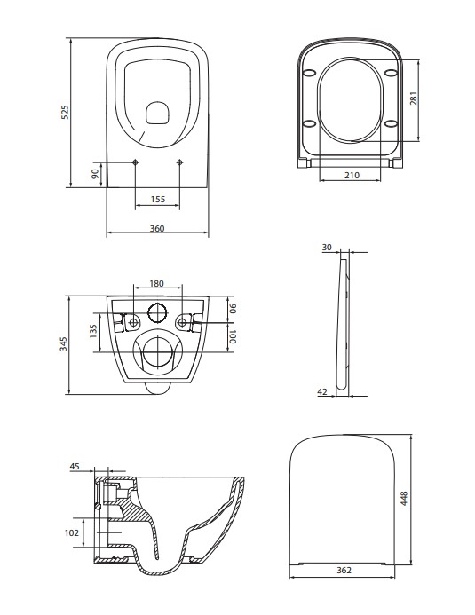 Set vas Wc suspendat Zen Pro si capac duroplast Larga Slim, alb, Cersanit [5]