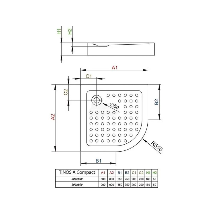 Set cabină de duș Radaway Alienta A 90x90 cm, uși culisante, cădiță Tinos A Compact și sifon [4]