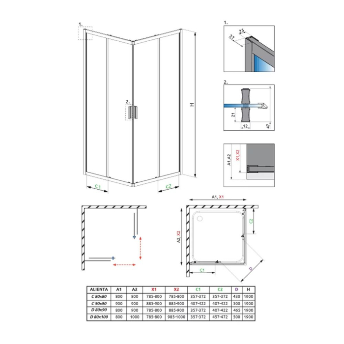 Set cabină de duș Radaway Alienta C 90x90 cm, uși culisante, cădiță Tinos C Compact și sifon [6]