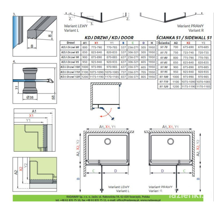 Set cabina de dus dreptunghiular Radaway Torrenta KDJ 120x80 cm, usa batanta stanga, cadita Laros D Compact și sifon [6]