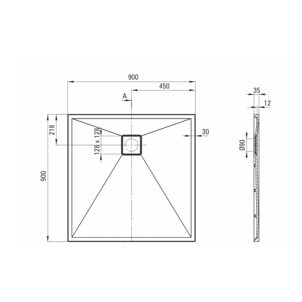 Set cabina dus neagra cu usa culisanta 90x90 cm plus cadita dus compozit Deante, Correo Square [3]