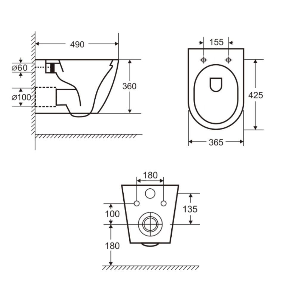 Set cabina dus neagra cu usa culisanta 90x90 cm, vas wc rimless suspendat si lavoar baie pe blat Foglia [3]