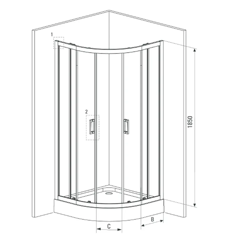 Set cabina dus neagra semirotunda 90x90 cm plus coloana dus cu termostat Ferro, Trevi [3]