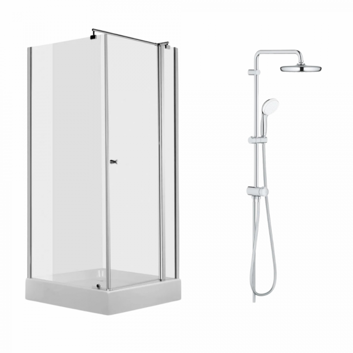 Set cabina dus patrata 90x90 cm crom Deante Cubic plus coloana cu comutator crom, Grohe New Tempesta 210