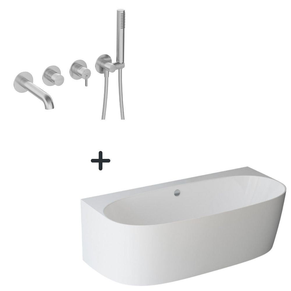 Set cada baie freestanding compozit, lipita de perete, 180x86 cm Como si baterie cada incastrata otel slefuit Silia