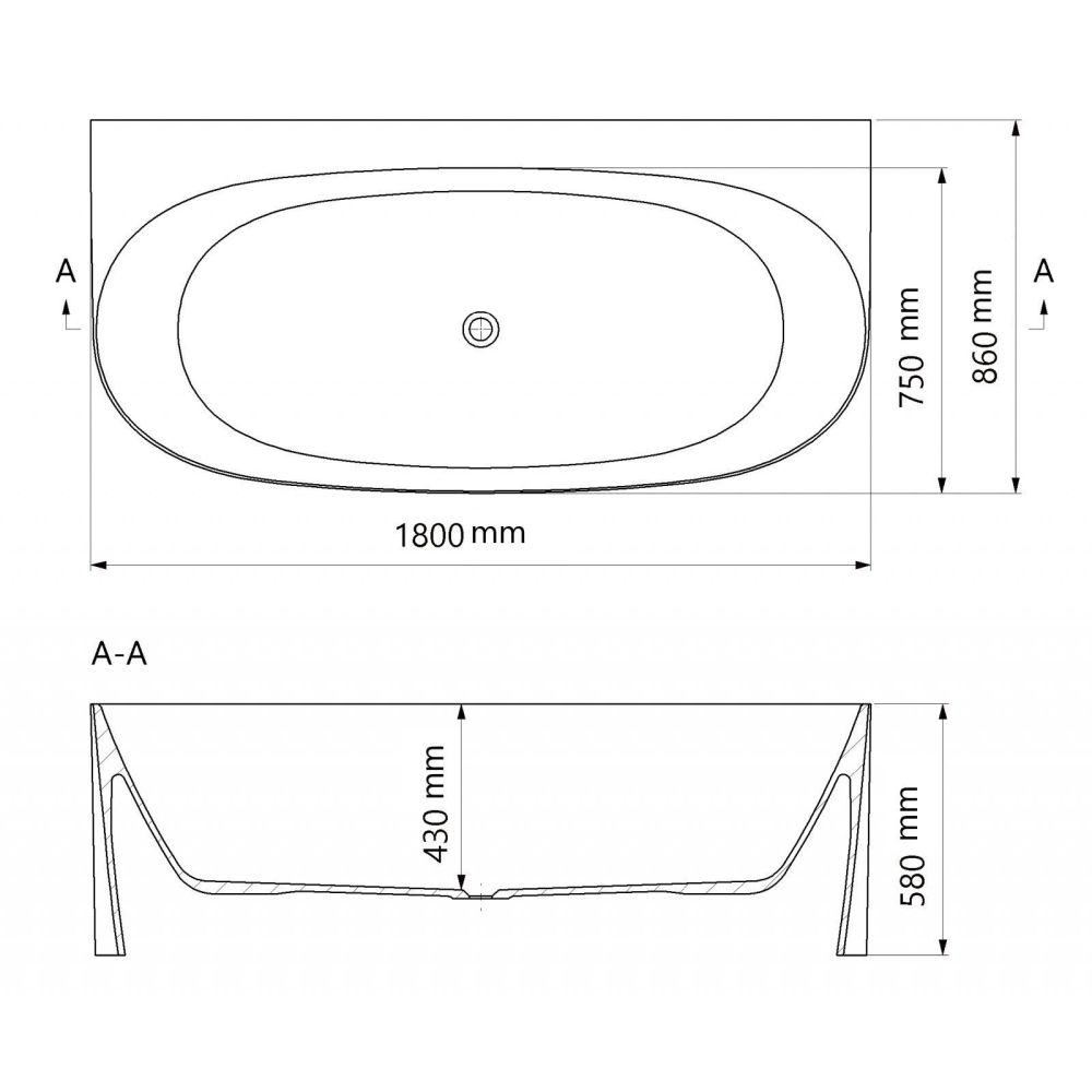 Set cada baie freestanding compozit, lipita de perete, 180x86 cm Como si baterie cada incastrata negru mat Silia [2]