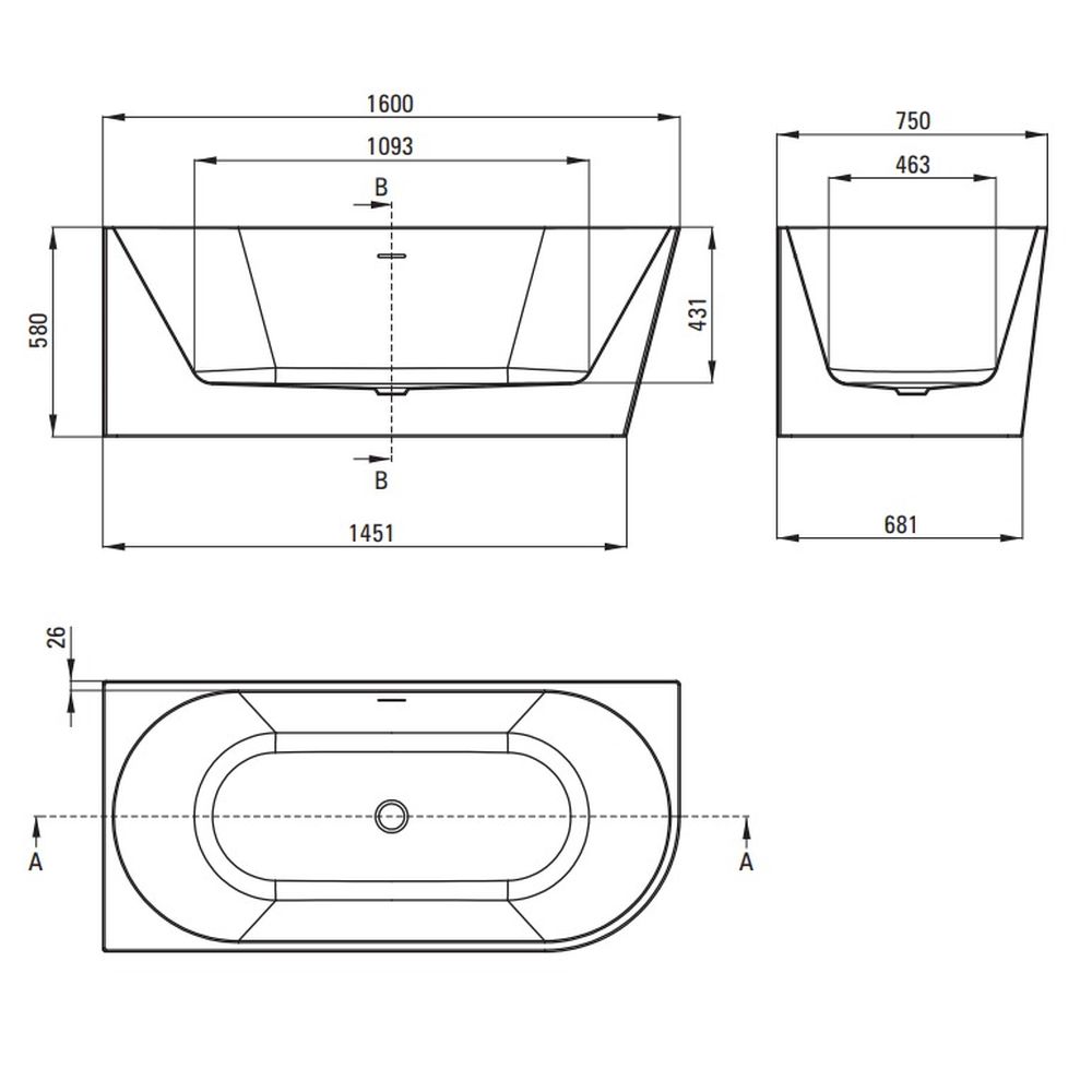 Set cada baie freestanding, lipita de perete, orientare stanga, 160x75 cm si baterie cada incastrata negru mat Silia [3]