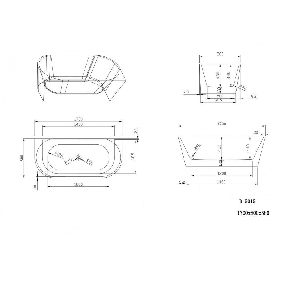 Set cada baie freestanding, lipita de perete, Foglia Mara, 170x80 cm si baterie incastrata negru mat, Deante Silia [3]