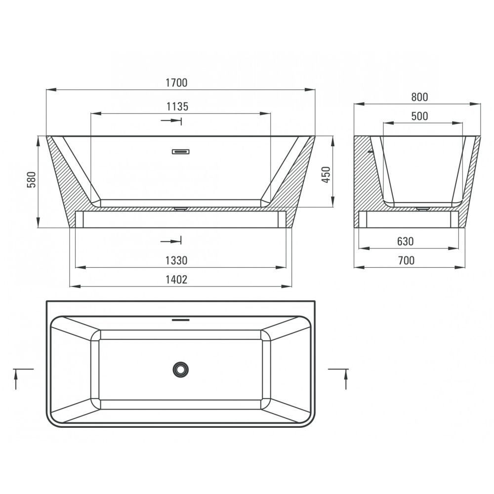 Set cada baie freestanding, lipita de perete, 170x80 cm, Hiacynt si baterie cada incastrata negru mat Silia [3]