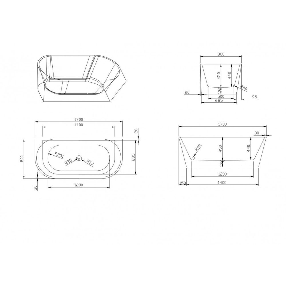 Set cada baie freestanding, lipita de perete, 170x80 cm, Mara si baterie cada incastrata negru mat Silia [3]