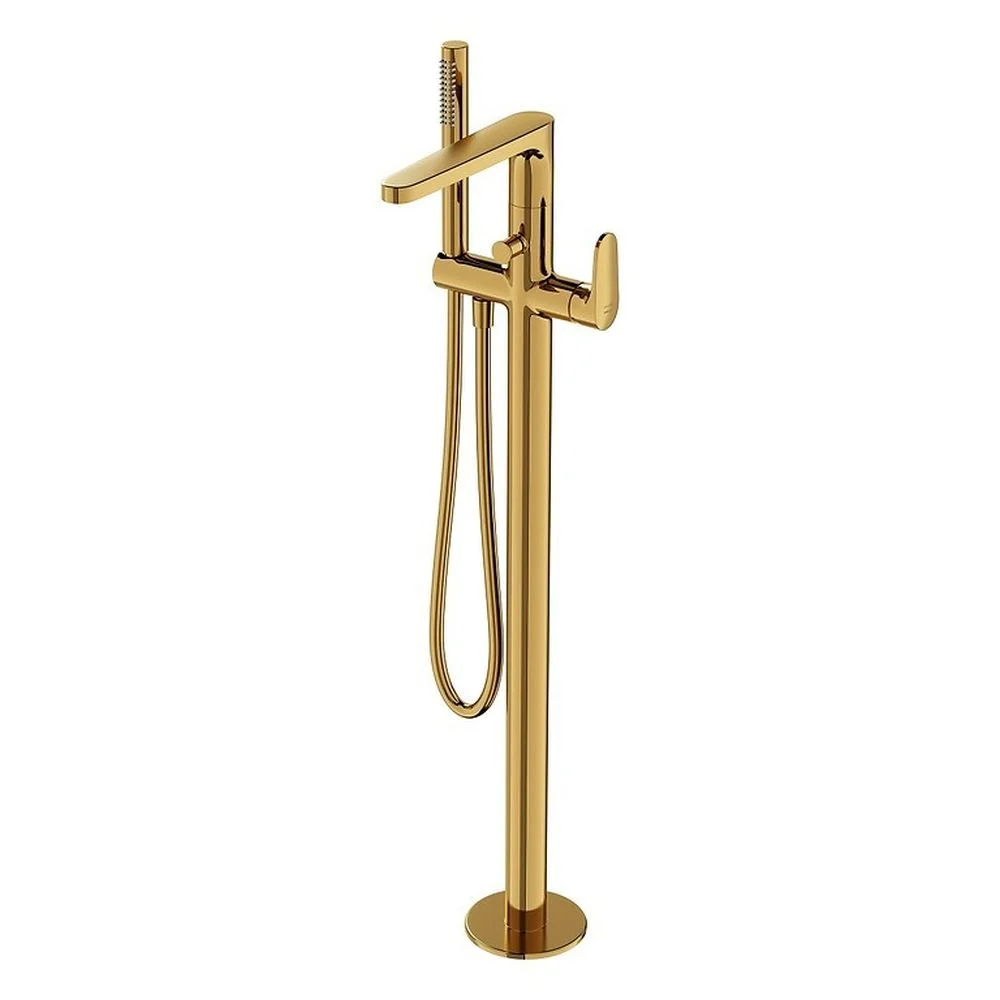 Set cada baie freestanding ovala 150 x 77 cm, Bella Foglia, plus baterie freestanding, auriu lucios [2]