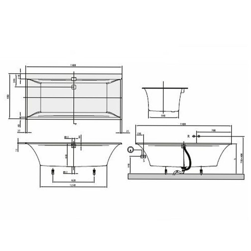 Set cada baie incastrata 190x90 cm Villeroy&Boch si baterie cu montare pe cada, culoare bronz, Temisto [2]