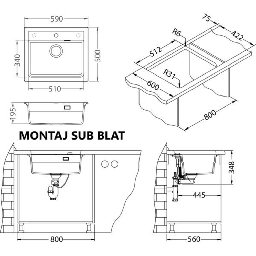 Set chiuveta bucatarie compozit Atrox 30 alba, baterie bucatarie Kati alba si accesorii [4]
