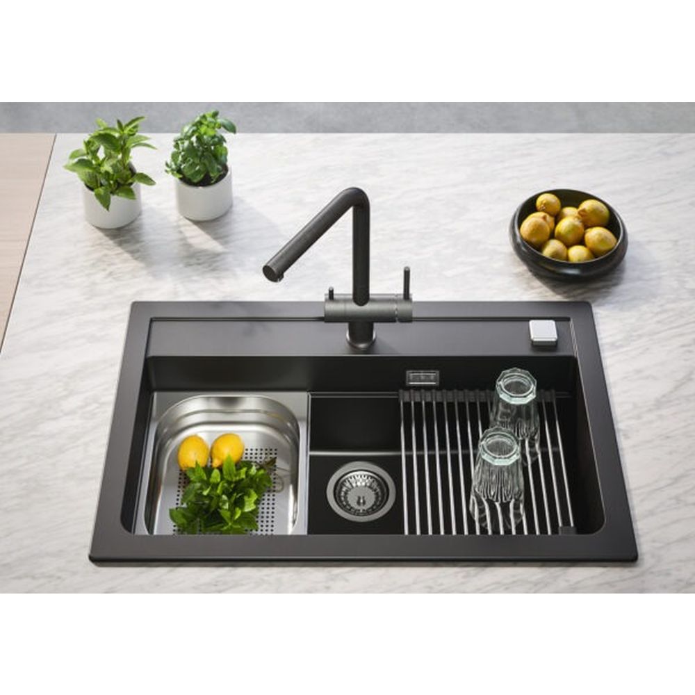 Set chiuveta bucatarie compozit Atrox 40 neagra, baterie bucatarie Kati neagra si accesorii [4]