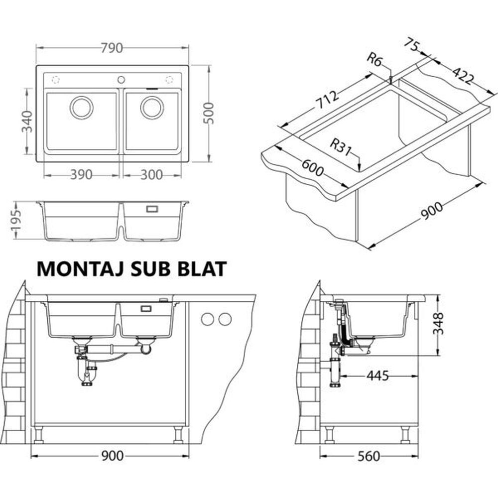 Set chiuveta bucatarie compozit Atrox 50 alba, baterie bucatarie Kati alba si accesorii [5]