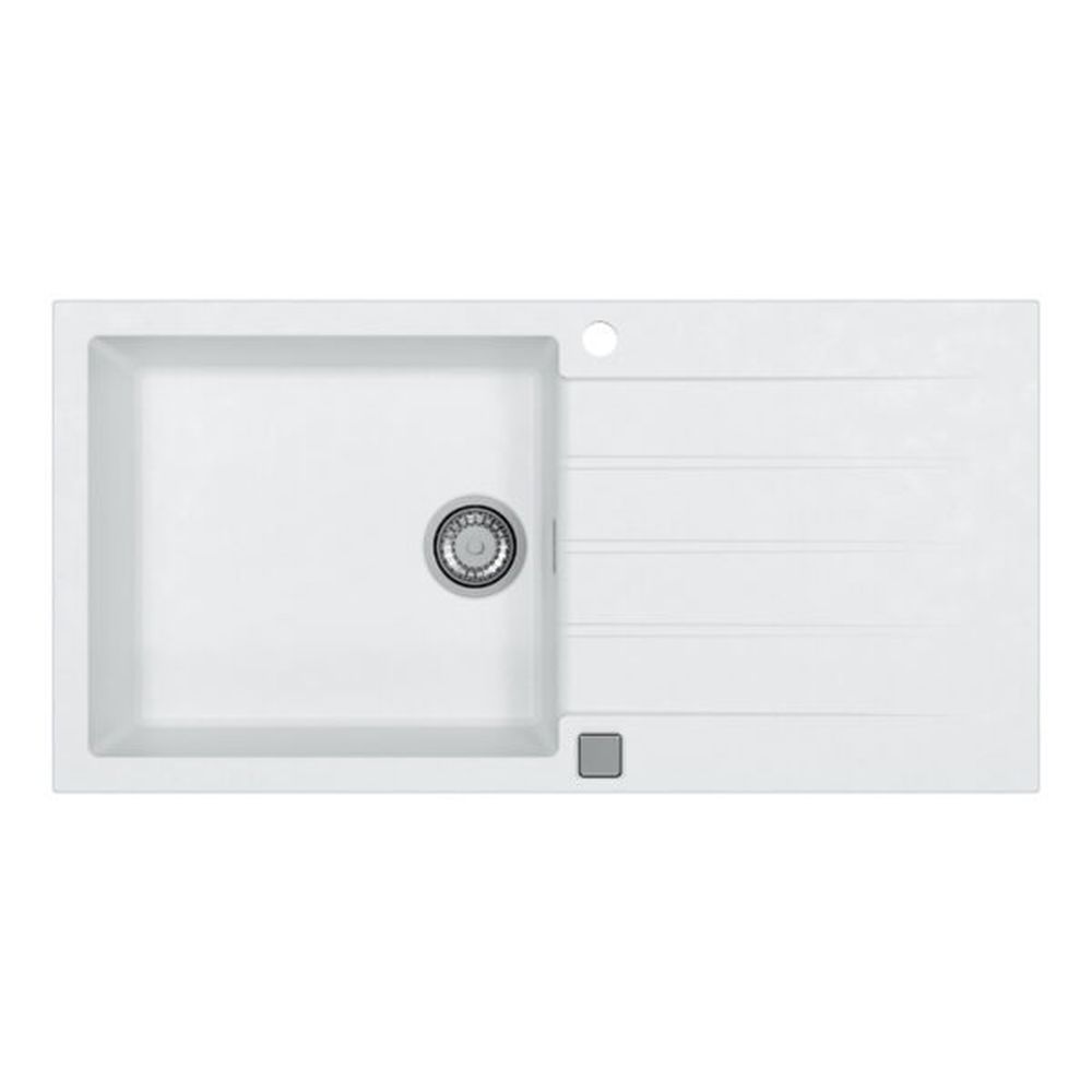 Set chiuveta bucatarie compozit Cadit 50 alba, baterie bucatarie Kati alba si tocator lemn [2]