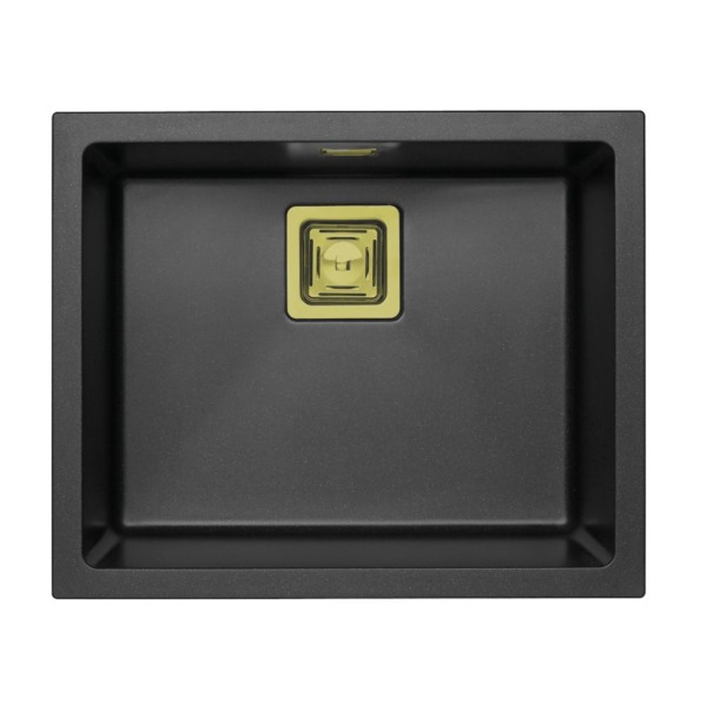Set chiuveta bucatarie compozit Quadrix 50 neagra si baterie bucatarie Laguna Monarch aurie [2]
