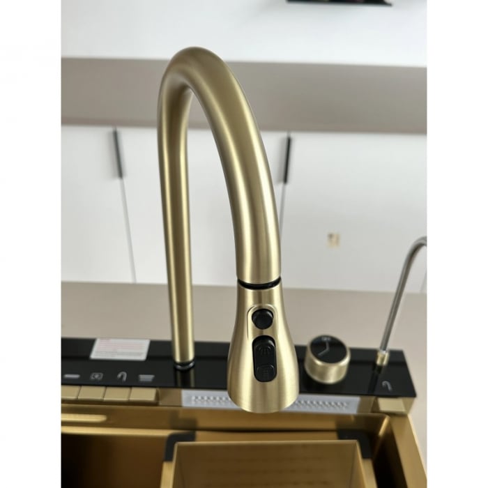 Set chiuveta bucatarie multifunctionala cu accesorii din inox 750x460, auriu periat, Top Ceramic [5]