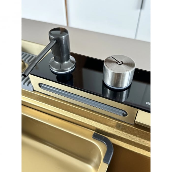 Set chiuveta bucatarie multifunctionala cu accesorii din inox 750x460, auriu periat, Top Ceramic [3]