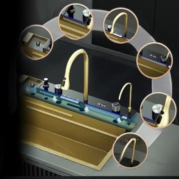 Set chiuveta bucatarie multifunctionala cu accesorii din inox 750x460, auriu periat, Top Ceramic [6]