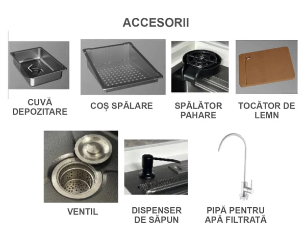 Set chiuveta neagra bucatarie multifunctionala cu baterie si dus extractibil, display digital si 3 functii de curgere [3]