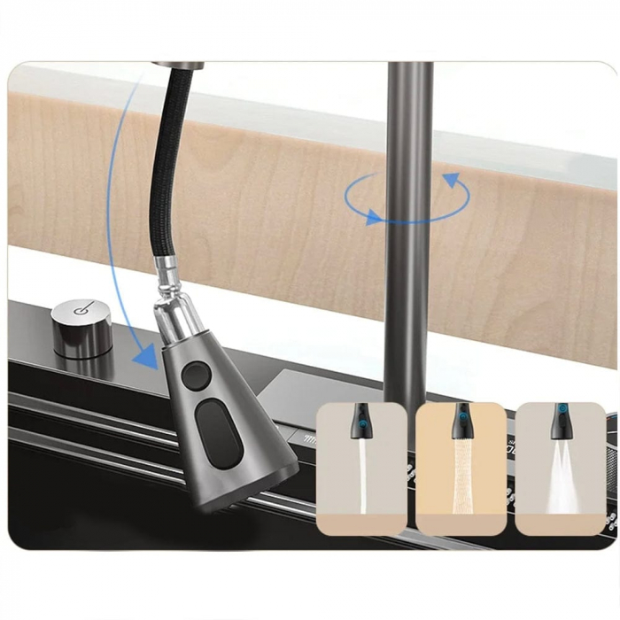 Set chiuveta neagra bucatarie multifunctionala cu baterie si dus extractibil, display digital si 3 functii de curgere [2]