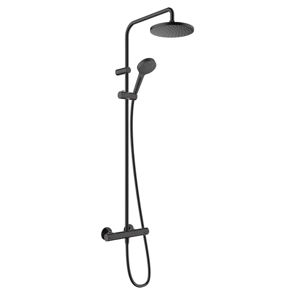 Set coloana dus si baterie lavoar Hansgrohe Vernis Blend si accesorii baie Hansgrohe AddStoris, negru mat [8]