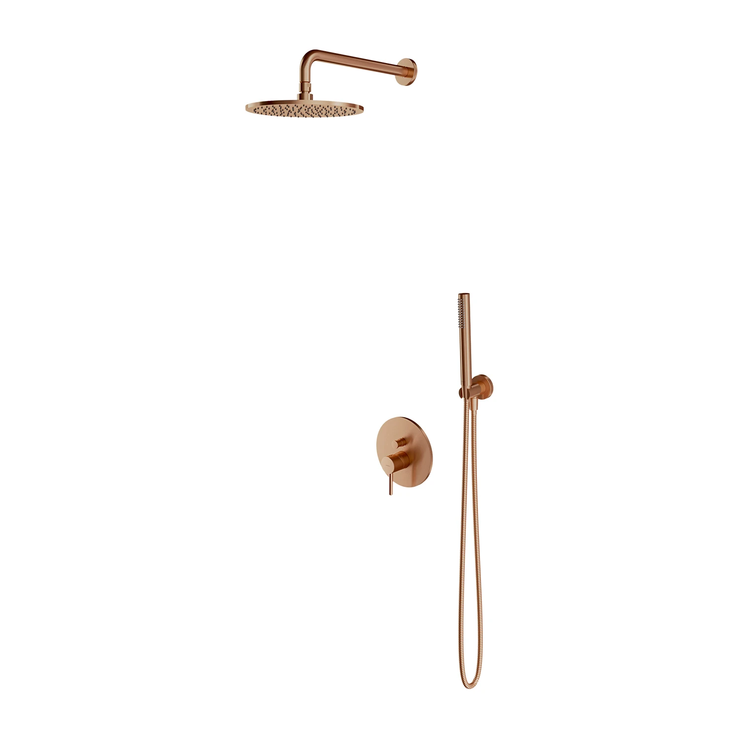 Set de duș cu baterie încastrată, cu corp, diametru 25 cm, cupru periat, OMNIRES Y [1]