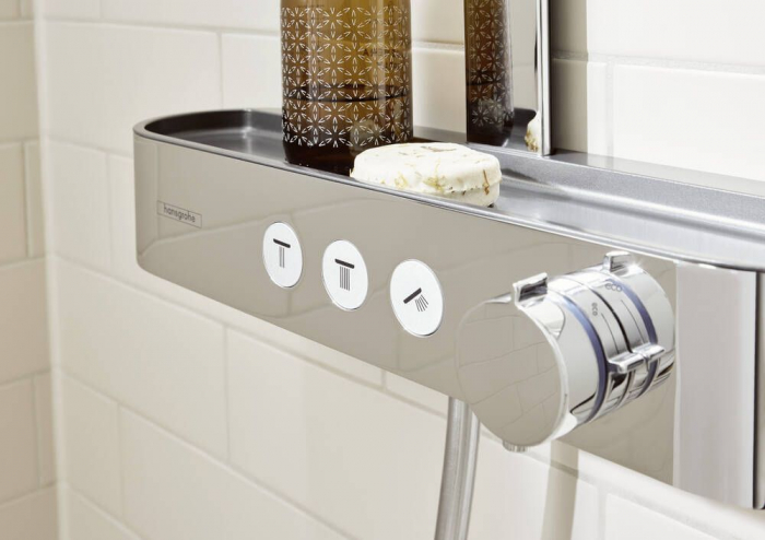 Set de dus cu baterie termostatata, palarie 26 cm, 2 jeturi, crom, Hansgrohe Pulsify S [2]
