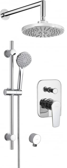 Set de dus incastrat, cu palarie, para de dus si baterie, crom, Deante Tubo
