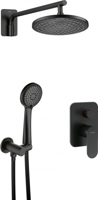 Set de dus incastrat, cu palarie, para de dus si baterie, negru, Deante Alpinia