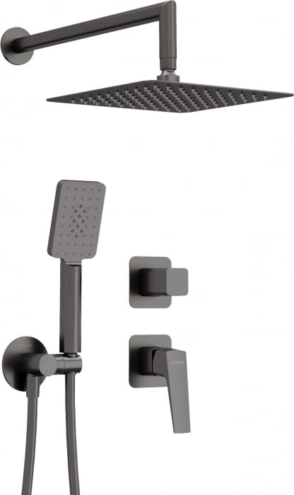 Set de dus incastrat, cu palarie, para de dus si baterie, titan, Deante Blur