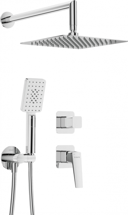 Set de dus incastrat, cu palarie, para de dus si baterie, crom, Deante Blur