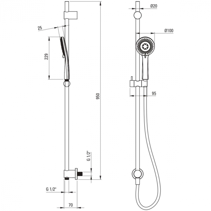 Set de dus incastrat, cu palarie, para de dus si baterie, bara glisanta, crom, Deante Arnika [5]