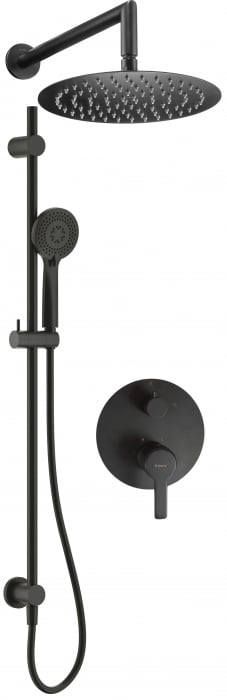 Set de dus incastrat, cu palarie, para de dus si baterie, bara glisanta, negru, Deante Arnika