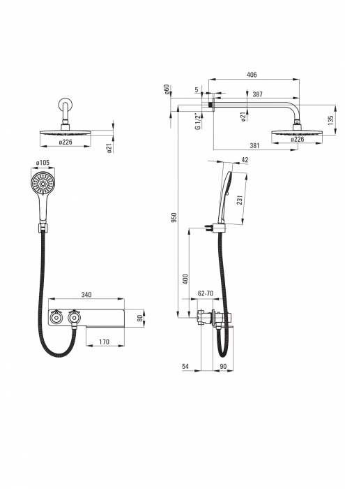 Set de dus incastrat, cu palarie, para de dus si baterie cu termostat, crom, Deante Lobelia [3]