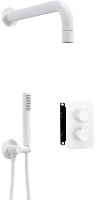 Set de dus incastrat, cu brat , para de dus si baterie cu termostat, alb, Deante Box