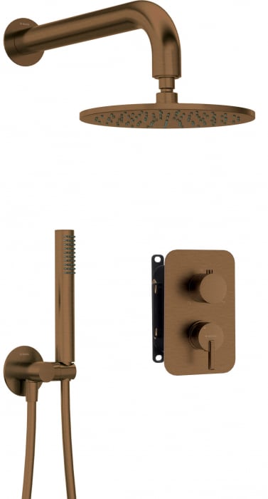 Set de dus incastrat, cu palarie, para de dus si baterie cu termostat, bronz, Deante Silia