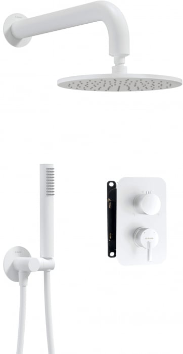 Set de dus incastrat, cu palarie, para de dus si baterie cu termostat, alb, Deante Silia