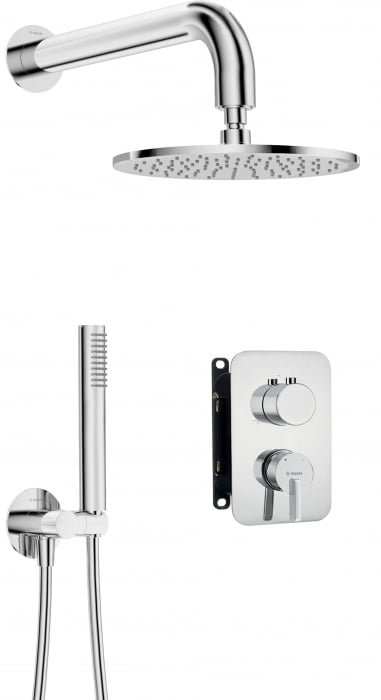Set de dus incastrat, cu palarie, para de dus si baterie cu termostat, otel, Deante Silia