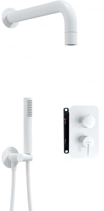 Set de dus incastrat, cu palarie, para de dus si baterie cu termostat, alb, Deante Box