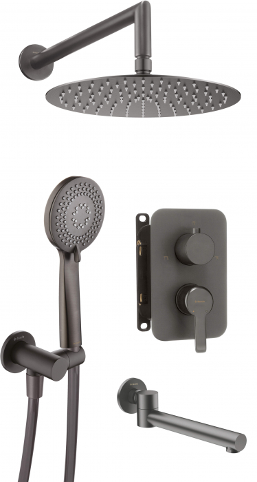 Set de dus incastrat, cu palarie, para de dus, duza cada si baterie, titan, Deante Arnika [1]