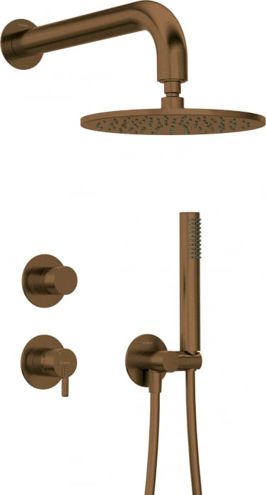 Set de dus incastrat, cu palarie, para de dus si baterie, bronz, Deante Silia Hexa