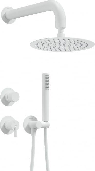 Set de dus incastrat, cu palarie, para de dus si baterie, alb, Deante Silia Hexa