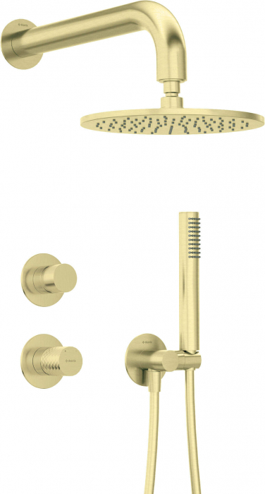 Set de dus incastrat, cu palarie, para de dus si baterie, auriu, Deante Silia Hexa